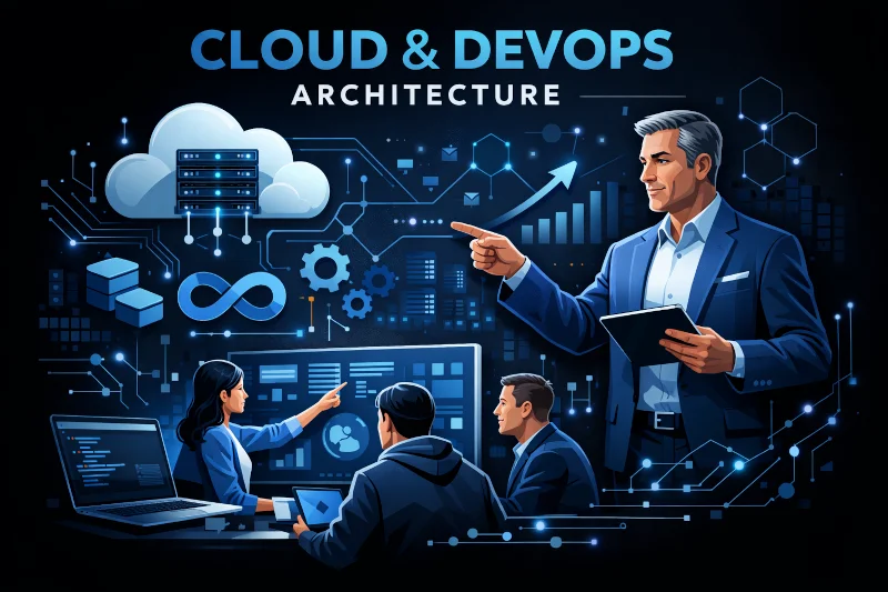Cloud and DevOps architecture team designing scalable cloud infrastructure, CI/CD pipelines, automation, and enterprise cloud solutions.