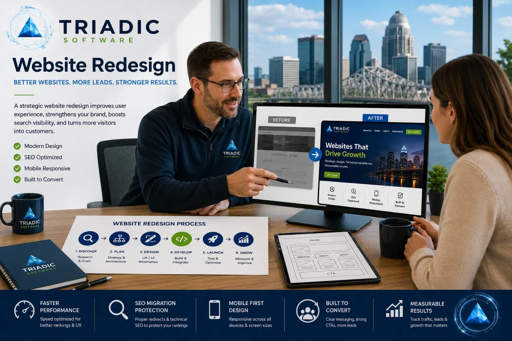 Professional website redesign consultation by Triadic Software helping Louisville businesses improve SEO, user experience, and lead generation.