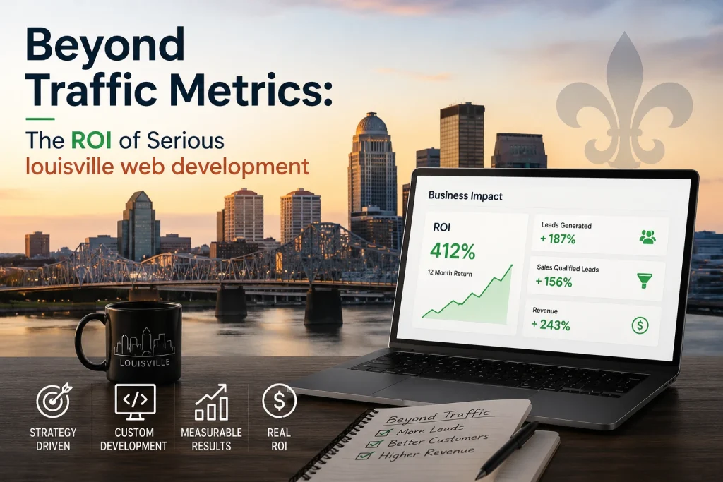 Louisville web development ROI dashboard with the Louisville skyline